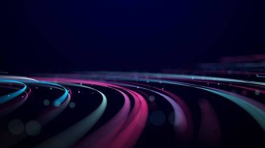 Hareket eden çizgilerin soyut arkaplanı. Bilgi uzay şeridi. Büyük veri görselleştirmesi. 3d