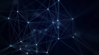 Ağ bağlantı yapısının modern tasarımı. Birbirine karışan nokta ve çizgilerle soyut bir arkaplan. Üç Boyut.