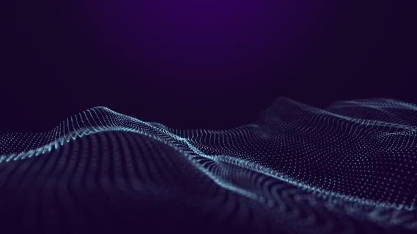 宇宙における接続された点と明るい粒子の抽象的な動的波 ビッグデータデジタル技術 3Dレンダリング シームレスループアニメーション — ストック動画