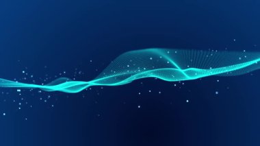 Uzayda soyut dinamik bir bağlantı dalgası ve parlak parçacıklar. Büyük veri dijital teknolojileri. Üç boyutlu. Kusursuz döngülü animasyon.