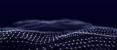 Ağ bağlantı yapısının modern tasarımı. Birbirine karışan nokta ve çizgilerle soyut bir arkaplan. Üç Boyut.