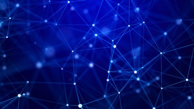 Ağ bağlantı yapısının modern tasarımı. Birbirine karışan nokta ve çizgilerle soyut bir arkaplan. Üç Boyut.