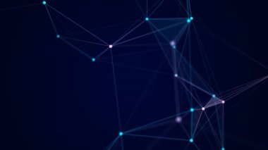 Uzayda renkli çizgilerin ve noktaların dalga bağlantısı. Büyük veri iletim algoritmalarının soyut dijital arkaplanı. Ağ bağlantıları. 3D görüntüleme. Kusursuz döngü.