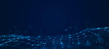 Noktalardan ve çizgilerden teknolojik arka plan. Büyük veri görselleştirmesi. Üç Boyut