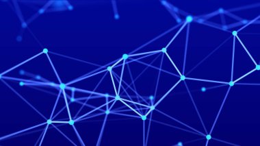 Ağ bağlantı yapısının modern tasarımı. Birbirine karışan nokta ve çizgilerle soyut bir arkaplan. Üç Boyut.