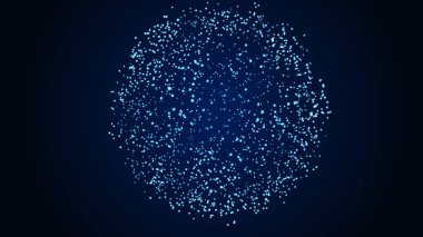 Karanlık bir arka planda parlak noktaların toplanması. Parçacıkların soyut ses dalgası. Veri ağı. Üç Boyut