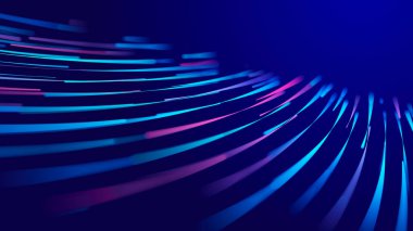 Hareket eden çizgilerin soyut arkaplanı. Bilgi uzay şeridi. Büyük veri görselleştirmesi. 3d