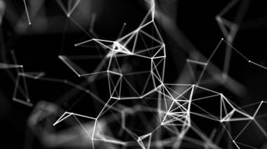 Ağ bağlantı yapısının modern tasarımı. Birbirine karışan nokta ve çizgilerle soyut bir arkaplan. Üç Boyut.