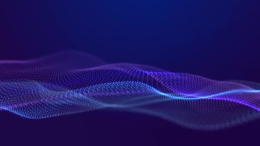 Parlayan müzik parçacıkları olan dijital bir arkaplan. Büyük veri görselleştirmesi. 3D görüntüleme. Kusursuz döngü.