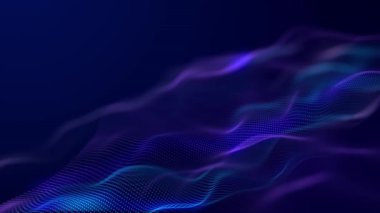Hareketli parçacıkların olduğu gelecekteki noktalar dalgası. Soyut teknoloji geçmişi. Büyük verilerin 3 boyutlu görüntülenmesi. 3B görüntüleme.