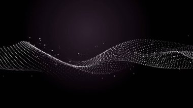 Karanlık uzayda ilerleyen noktaların gelecekteki dalgası. Dijital büyük veri teknolojileri. Üç Boyut .