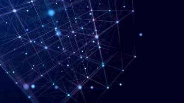 Bilgi depolama hücreleri. Noktalar ve çizgilerle soyut bir arkaplan. Ağ bağlantısı yapısı. Büyük veri dijital arkaplanı. 3B görüntüleme.