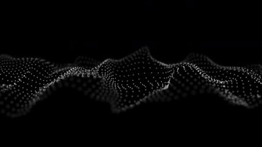 Karanlık uzayda ilerleyen noktaların gelecekteki dalgası. Dijital büyük veri teknolojileri. 3B görüntüleme.