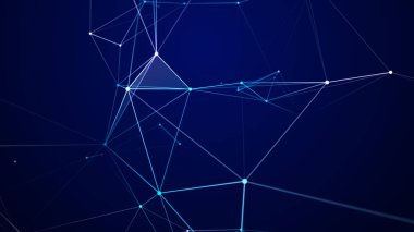 Uzayda soyut geometrik şekiller. Noktalar ve üçgenlerden oluşan iç içe geçmiş çizgiler. Üç Boyut .