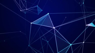 Uzayda soyut geometrik şekiller. Noktalar ve üçgenlerden oluşan iç içe geçmiş çizgiler. 3B görüntüleme.