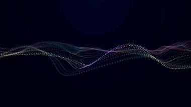 Dijital arkaplan, müzik parçacıkları ile dijital arkaplan. Büyük veri görselleştirmesi. 3D görüntüleme. Kusursuz döngü. Parlayan müzik parçacıkları. Büyük veri görselleştirmesi. 3D görüntüleme. Kusursuz döngü.