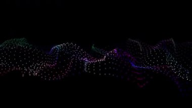 Dijital arkaplan, müzik parçacıkları ile dijital arkaplan. Büyük veri görselleştirmesi. 3D görüntüleme. Kusursuz döngü. Parlayan müzik parçacıkları. Büyük veri görselleştirmesi. 3D görüntüleme. Kusursuz döngü.