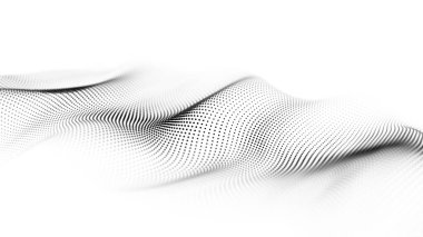 Beyaz zemin üzerinde pürüzsüz hareket eden parçacıkların geleceksel dalgası. Üç Boyut .