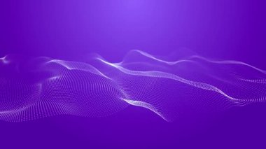 Hareketli parçacıkların olduğu gelecekteki noktalar dalgası. Soyut teknoloji geçmişi. Büyük verilerin 3 boyutlu görüntülenmesi. Üç Boyut.