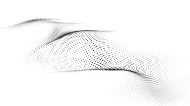 Beyaz zemin üzerinde pürüzsüz hareket eden parçacıkların geleceksel dalgası. Üç Boyut .