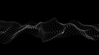 Karanlık uzayda ilerleyen noktaların gelecekteki dalgası. Dijital büyük veri teknolojileri. 3B görüntüleme.