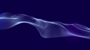 Hareketli parçacıkların olduğu gelecekteki noktalar dalgası. Soyut teknoloji geçmişi. Büyük verilerin 3 boyutlu görüntülenmesi. 3B görüntüleme.