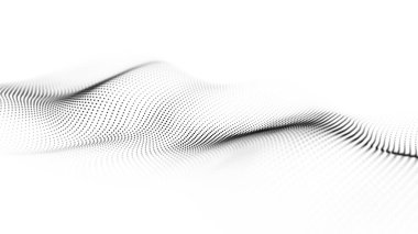 Beyaz zemin üzerinde pürüzsüz hareket eden parçacıkların geleceksel dalgası. Üç Boyut .