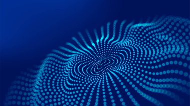 Birbirine bağlı çizgiler ve noktalarla soyut vektör dalgası. Dijital teknolojiler - büyük veriler.