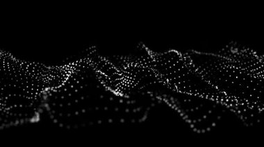 Karanlık uzayda ilerleyen noktaların gelecekteki dalgası. Dijital büyük veri teknolojileri. 3B görüntüleme.
