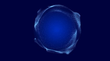 Karanlık bir arka planda parlak noktaların toplanması. Parçacıkların soyut ses dalgası. Veri ağı. Üç Boyut