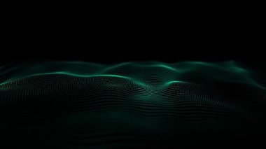 Karanlık uzayda ilerleyen noktaların gelecekteki dalgası. Dijital büyük veri teknolojileri. Üç Boyut .