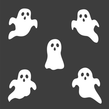 Karanlık arka planda sevimli hayalet simgeleri. Cadılar Bayramı. Üç Boyut.