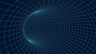 Bir tünelin grafiksel illüzyonu. Hunideki ya da ağdaki delikler. Soyut 3D kablo solucan deliği.