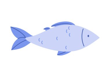 Balık, deniz veya nehir suyunun mavi silueti, sağlıklı deniz ürünleri vektör illüstrasyonu