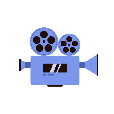 Klasik sinema projektörü, film ve video film vektörü illüstrasyonu için mavi kamera