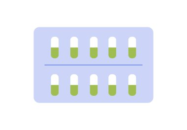 Beyaz ve yeşil kapsüller için tıbbi ilaç paketi, su toplayan vektör çizimi