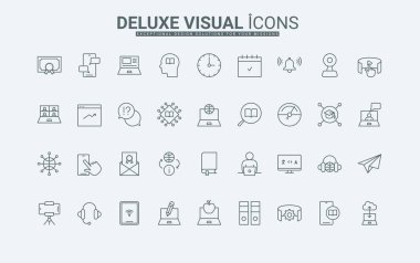Öğretmen ve öğrenciden ders, seminer ve giysi, ev ödevi ince siyah ana hatlı semboller vektör çizimi. Çevrimiçi eğitim, öğrenim ve talimatlar, ders satırı simgeleri belirlendi.