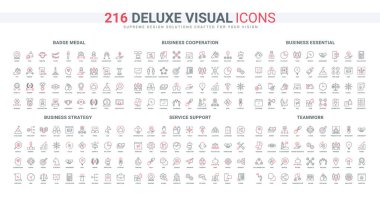 İnsan kaynakları ve takım çalışması, işbirliği stratejisi ve iş büyüme çizgisi ikonu için beyin fırtınası. Kazanan rozet ve diploma, müşteri desteği ince siyah ve kırmızı ana hatlı semboller vektör çizimi