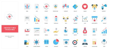 Yatırım, ticaret, finans ve borsa kavramları için modern daire simgeleri iş sunumları, web tasarımı ve eğitim materyalleri vektör ilüstrasyonu için mükemmel