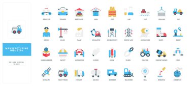 Bilgi grafikleri, sunumlar ve beyaz arkaplan çizimi üzerinde izole edilmiş web tasarımı için modern sanayi, inşaat ve teknoloji projeleri için modern düz simgeler