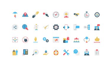 Müşteri destek servisi, teknik sorular ve çatışmalarda yardım, şikayet renk ikonu seti. İstemciler geri bildirim ve deneyim, operatör tarafından çoklu problem çözünürlüğü, FAQ düz vektör çizimi