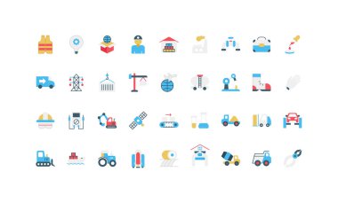 Üretim, endüstri, lojistik ve mühendislik projeleri için temel düz simgeler, bilgi grafikleri, sunumlar ve beyaz arkaplan vektör ilülasyonunda izole edilmiş web tasarımı için mükemmel