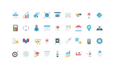 İş, bankacılık, yatırım ve çevrimiçi işlemler için modern daire tarzı finans ve ödeme simgeleri, beyaz arkaplan vektör illüstrasyonunda izole edilmiş web, uygulama ve bilgi tasarımı için mükemmel