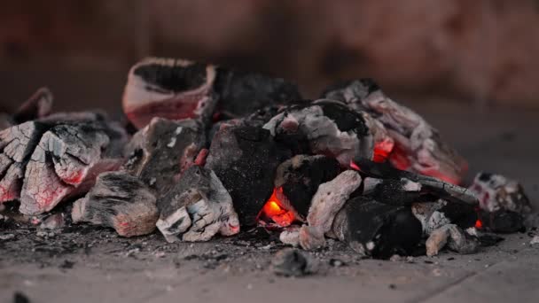 Lezzetli Bir Barbekü Hazırlamak Için Közlenmiş Parlak Kömür Parçaları — Stok video