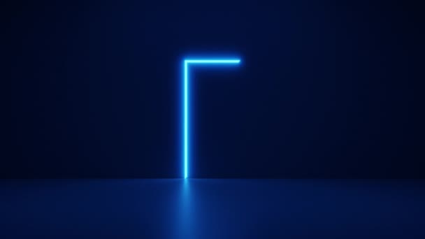 Neonové Dveře Objevují Tmavě Modré Místnosti Otevírají Jiné Dimenze Lítá — Stock video