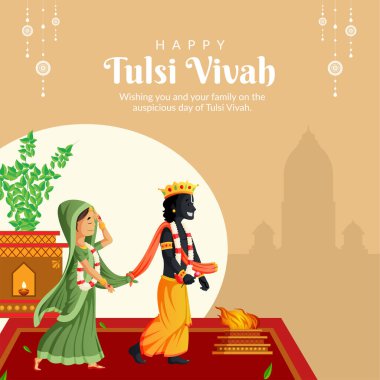 Güzel mutlu tulsi vivah Hindu festivali afiş tasarım şablonu 