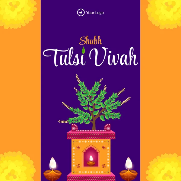 Shubh Tulsi Vivah Hindu祭りテンプレートのバナーデザイン — ストックベクタ