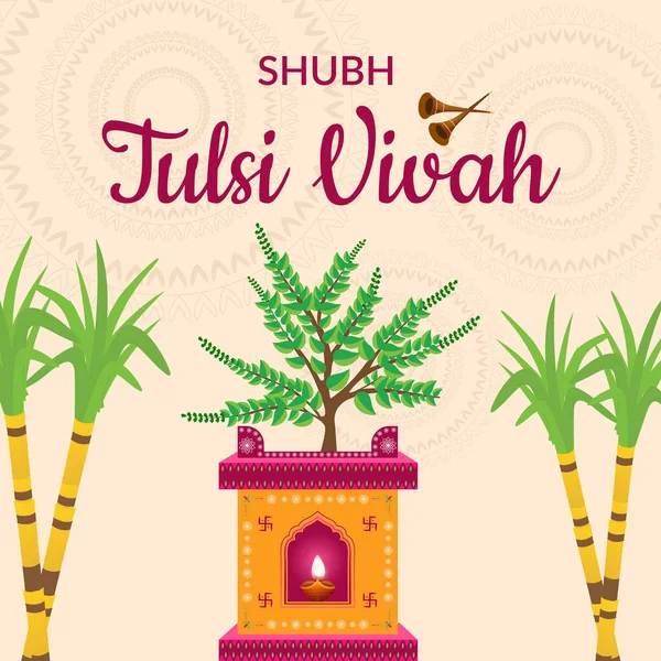 美しいShubh Tulsi Vivah Hindian祭りのバナーデザインテンプレート — ストックベクタ