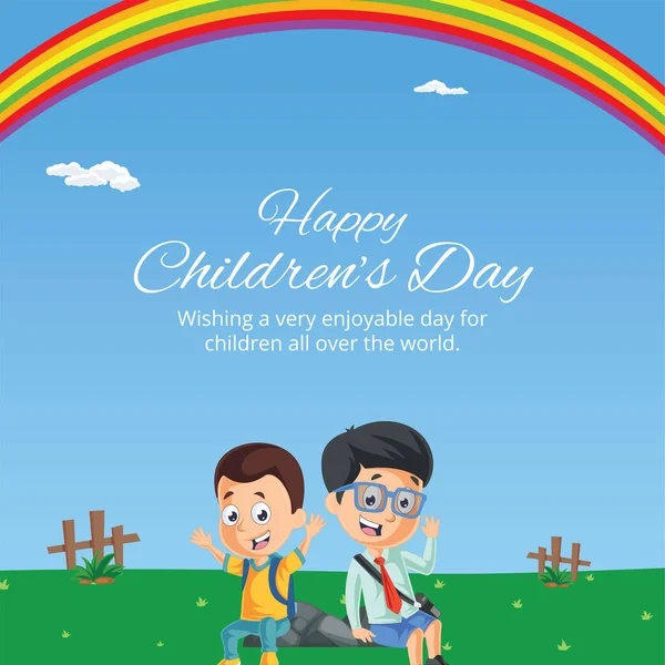 Piękny Szczęśliwy Dzień Dziecka Szablon Baner Projekt — Wektor stockowy
