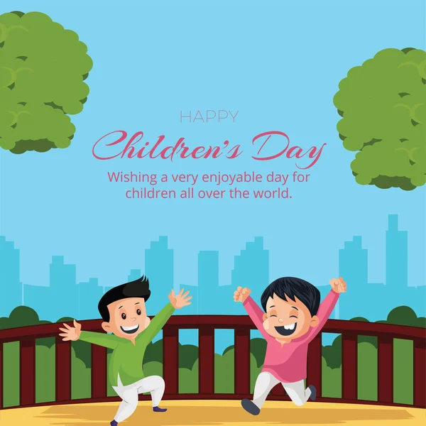 Piękny Szczęśliwy Dzień Dziecka Szablon Baner Projekt — Wektor stockowy